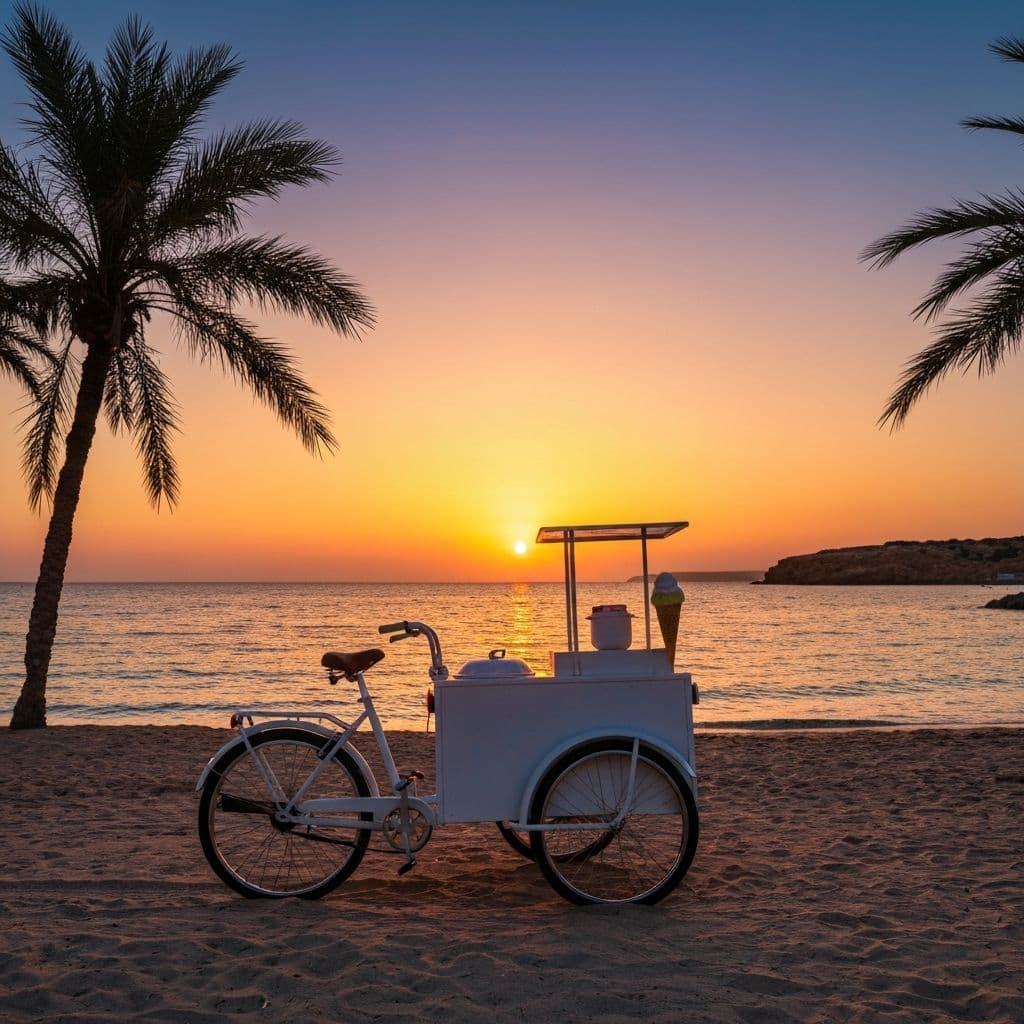 Vintage ice cream bike at a Cyprus seaside event