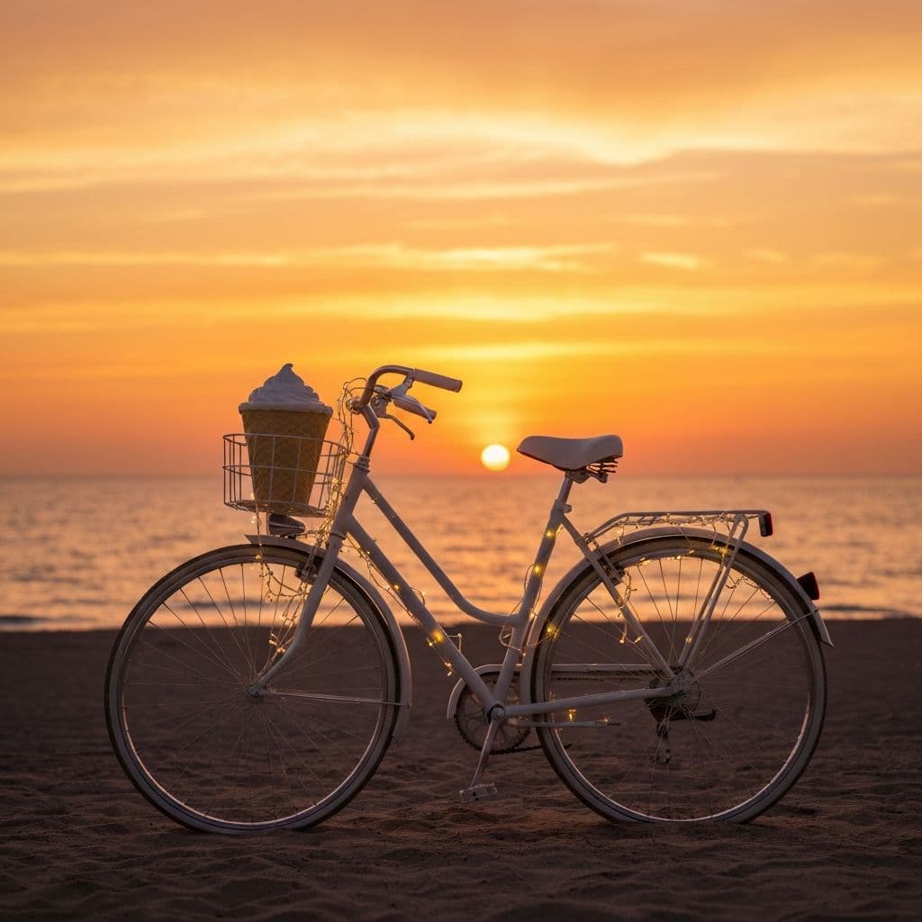 Beach setup with ice cream bike